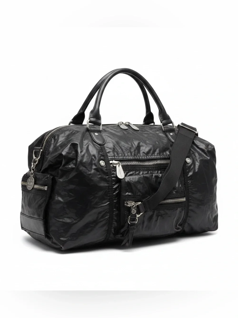 Nine West Black Shiny Quilted Nylon Satchel